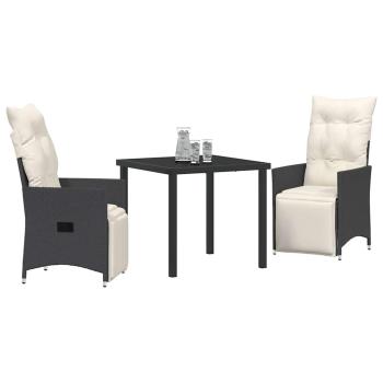 3-teilige Garten-Essgruppe mit Kissen Schwarz Poly-Rattan