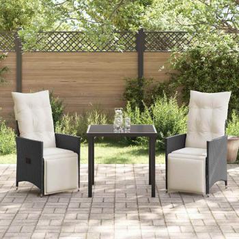 3-teilige Garten-Essgruppe mit Kissen Schwarz Poly-Rattan