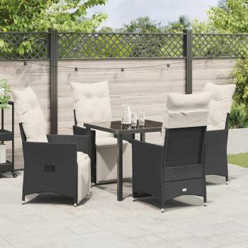 5-teilige Garten-Essgruppe mit Kissen Schwarz Poly Rattan