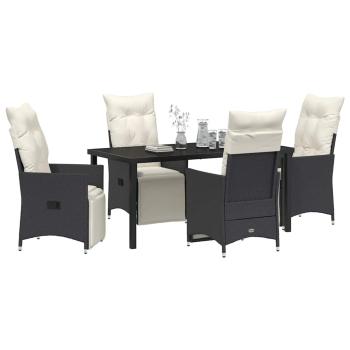 5-teiliges Garten-Dining-Set mit Kissen Schwarzer Poly-Rattan