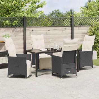 5-teiliges Garten-Dining-Set mit Kissen Schwarzer Poly-Rattan