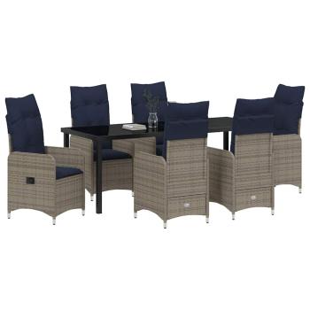 ARDEBO.de - 7-teiliges Garten-Dining-Set mit Kissen Schwarz Poly-Rattan