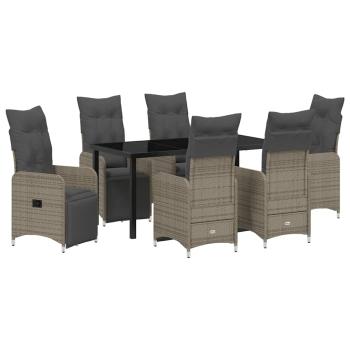 7-teiliges Gartentisch-Set mit beigen Kissen aus Poly Rattan