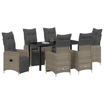 7-teiliges Gartentisch-Set mit beigen Kissen aus Poly Rattan