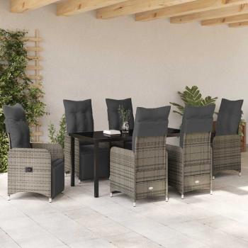 7-teiliges Gartentisch-Set mit beigen Kissen aus Poly Rattan