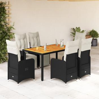 ARDEBO.de - 7-tlg. Garten-Bistro-Set mit Kissen Schwarz Poly Rattan