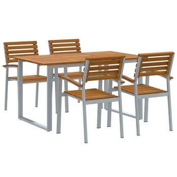 5-teilige Garten Essgruppe aus solidem Akazienholz und Metall