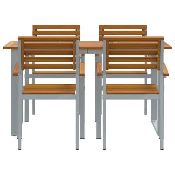 5-teilige Garten Essgruppe aus solidem Akazienholz und Metall