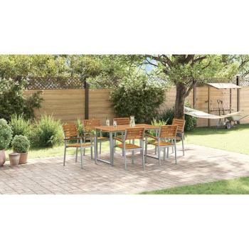 7-teiliges Garten-Esstischset aus solidem Akazienholz und Metall