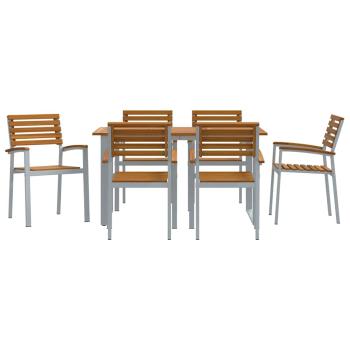 7-teiliges Garten-Esstischset aus solidem Akazienholz und Metall