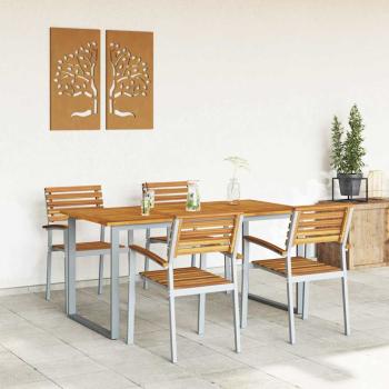 5-teilige Essgruppe Garten aus massivem Akazienholz und Metall