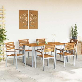 7-teiliges Gartenset aus massivem Akazienholz und Metall