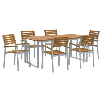 7-teiliges Garten-Diningset aus massivem Akazienholz und Metall