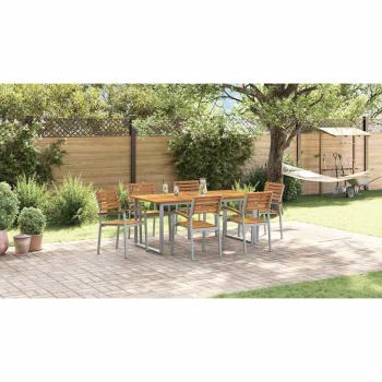 7-teiliges Garten-Diningset aus massivem Akazienholz und Metall