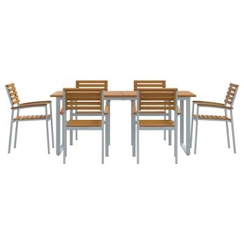 7-teiliges Garten-Diningset aus massivem Akazienholz und Metall
