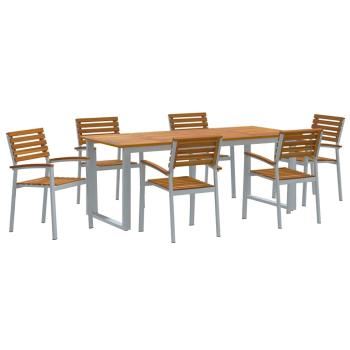 7-teiliges Garten-Essset aus solidem Akazienholz und Metall