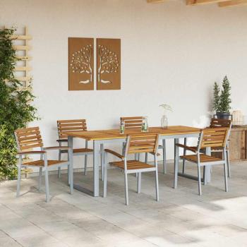 7-teiliges Garten-Essset aus solidem Akazienholz und Metall