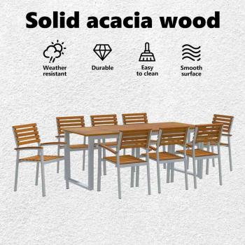9-teiliges Gartendienst-Set aus solidem Akazienholz und Metall
