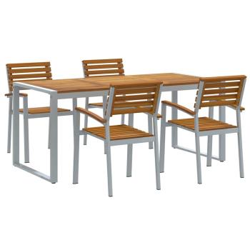 5-teiliges Garten Esstischset aus solidem Teakholz und Metall