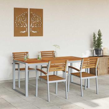 5-teiliges Garten Esstischset aus solidem Teakholz und Metall