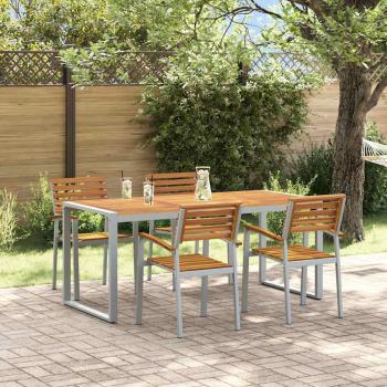 5-teiliges Garten Esstischset aus solidem Teakholz und Metall
