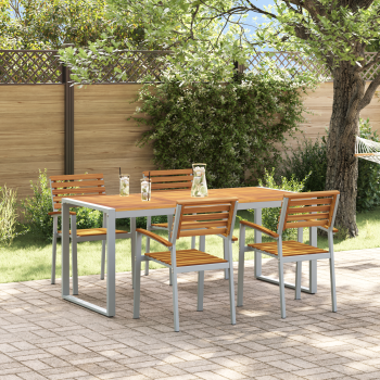 5-teiliges Garten Esstischset aus solidem Teakholz und Metall