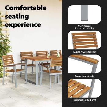 Stapelbare Gartenstühle 8 Stück Solid Wood Akazie und Metall