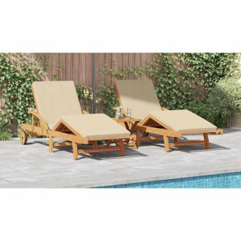 Sonnenliegen 2 Stück mit Kissen und Rädern Beige aus Massivholz Akazie, Klappbare Sonnenliege mit Rädern & Kissen Beige aus Massivholz Akazie