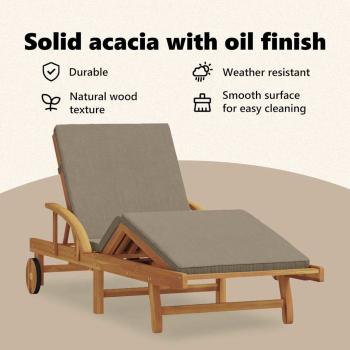 Sonnenliegen 2 Stück mit Kissen und Rädern Taupe Akazienholz, Klappbare Sonnenliege mit Rädern & Kissen Taupe Akazienholz
