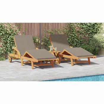 Sonnenliegen 2 Stück mit Kissen und Rädern Taupe Akazienholz, Klappbare Sonnenliege mit Rädern & Kissen Taupe Akazienholz