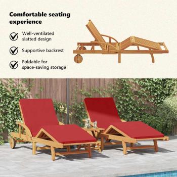 Sonnenliege 2 pcs Rot 200 x 67 x 84 cm Massivholz Akazie