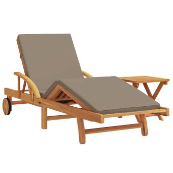 Sonnenliege mit Kissen und Tisch Taupe Massivholz Akazie, Faltbare Sonnenliege mit Rädern und Kissen Taupe Massivholz Akazie