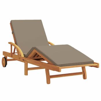 Sonnenliege mit Kissen und Tisch Taupe Massivholz Akazie, Faltbare Sonnenliege mit Rädern und Kissen Taupe Massivholz Akazie