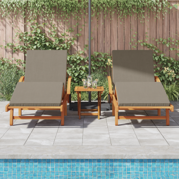 Sonnenliegen 2 Stück mit Kissen und Tisch Taupe Massivholz Akazie, Klapp-Sonnenliege mit Rädern & Kissen Taupe Massivholz Akazie