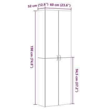 Büroschrank Schwarz Eiche 60x32x190 cm Holzwerkstoff