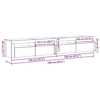 TV Schränke 2 Stück mit LED Lichtern Schwarze Eiche Holzwerkstoff, TV Schrank mit LED Schwarze Eiche 120x35x40 cm Holzwerkstoff