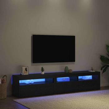 TV-Schränke 2 Stück mit LED-Lichtern aus schwarzem Holzwerkstoff, TV-Ständer mit LED-Lichtern - Schwarzes Holz - 195 x 35 x 40 cm - Hergestellt aus Holzwerkstoff