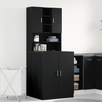 Waschmaschinenschränke 2 Stk. Schwarze Eiche 70.5x71.5x181.5 cm Holzwerkstoff, Waschmaschinenschrank - Schwarze Eiche - 70.5x71.5x91.5 cm - Aus Holzwerkstoff