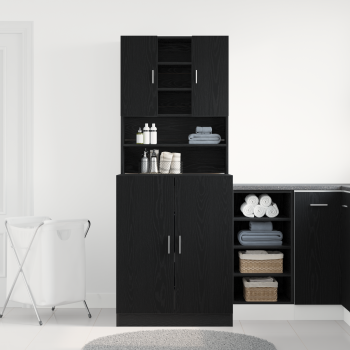 Waschmaschinenschränke 2 Stk. Schwarze Eiche 70.5x71.5x181.5 cm Holzwerkstoff, Waschmaschinenschrank - Schwarze Eiche - 70.5x71.5x91.5 cm - Aus Holzwerkstoff