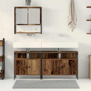 Badschrank mit integriertem Becken aus altem Holz - Hergestellt aus Holz