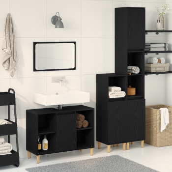 3-teiliges Badezimmermöbel Set schwarze Eiche Holzwerkstoff, Badschrank schwarze Eiche 30x30x190 cm Holzwerkstoff, Badschrank schwarze Eiche 30x30x100 cm Holzwerkstoff