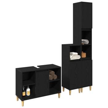 3-teiliges Badezimmermöbel Set schwarze Eiche Holzwerkstoff, Badschrank schwarze Eiche 30x30x190 cm Holzwerkstoff, Badschrank schwarze Eiche 30x30x100 cm Holzwerkstoff