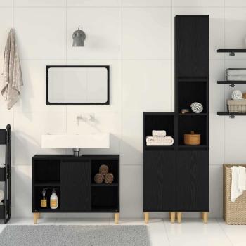 3-teiliges Badezimmermöbel Set schwarze Eiche Holzwerkstoff, Badschrank schwarze Eiche 30x30x190 cm Holzwerkstoff, Badschrank schwarze Eiche 30x30x100 cm Holzwerkstoff