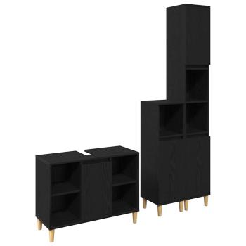 3-teiliges Badezimmermöbel Set schwarze Eiche Holzwerkstoff, Badschrank schwarze Eiche 30x30x190 cm Holzwerkstoff, Badschrank schwarze Eiche 30x30x100 cm Holzwerkstoff