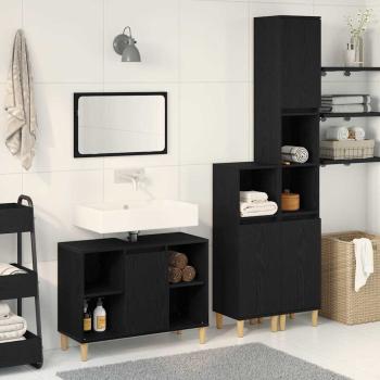 3-teiliges Badezimmermöbel Set schwarze Eiche Holzwerkstoff, Badschrank schwarze Eiche 30x30x190 cm Holzwerkstoff, Badschrank schwarze Eiche 30x30x100 cm Holzwerkstoff