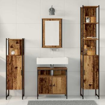 4-teiliges Badezimmermöbel-Set aus altem Holz