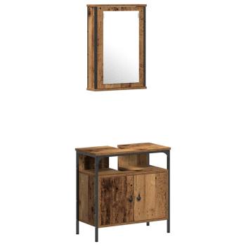 4-teiliges Badezimmermöbel-Set aus altem Holz