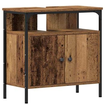 Badezimmer-Waschtischschrank mit integriertem Waschbecken - Alte Holzoptik