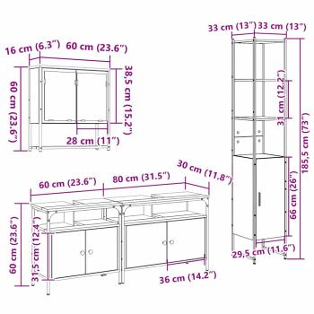 Badezimmer-Waschtischschrank mit integriertem Waschbecken - Alte Holzoptik