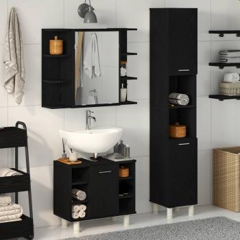 3-teiliges Badezimmermöbel Set Schwarz-Eiche Holzwerkstoff